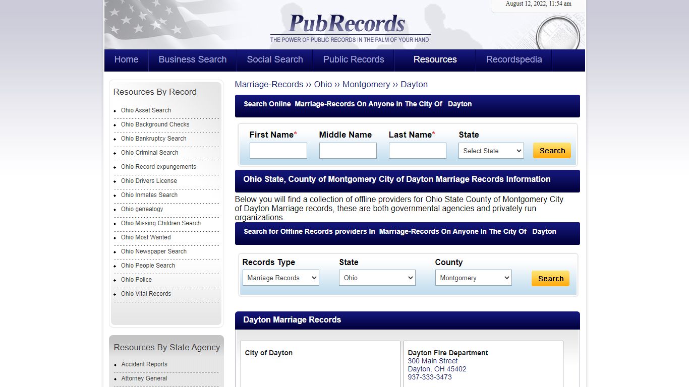 Dayton, Montgomery County, Ohio Marriage Records