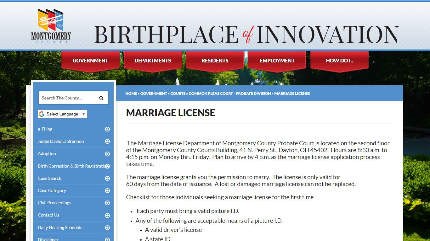 MARRIAGE LICENSE - Montgomery County, Ohio